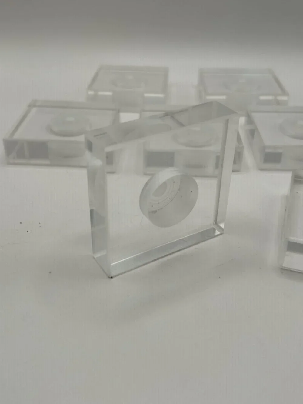 Lot of 8 Clear Acrylic Lucite Display Mount Blocks 2” Square Recessed Center